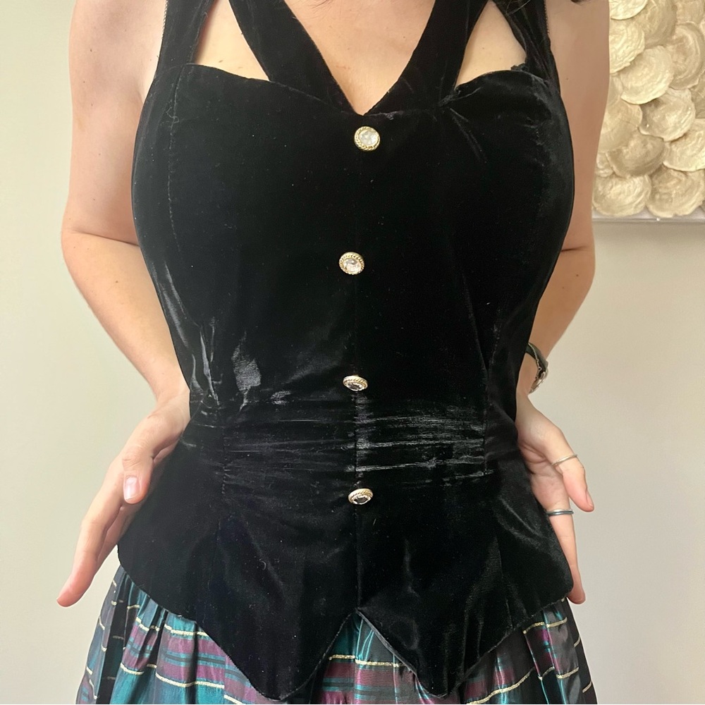 GUNNE SAX Rare 80s Vintage Formal Dress Velvet Metallic Striped - Picture 4 of 11